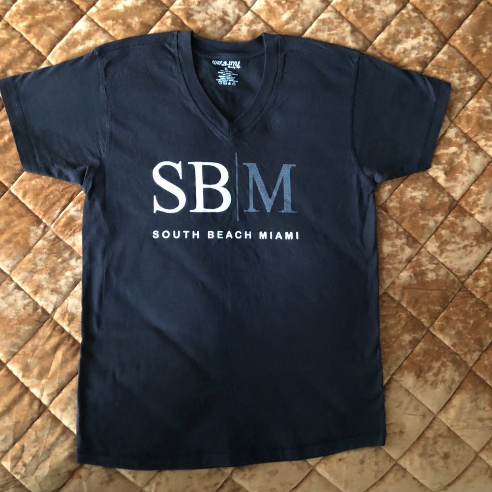 South Beach Miami Black Slim Fit V-neck Tee Shirt